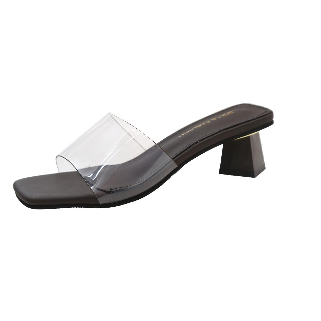 

Transparent slippers women s outer wear 2025 summer new fashion versatile high-end temperament thick heel simple sandals 40