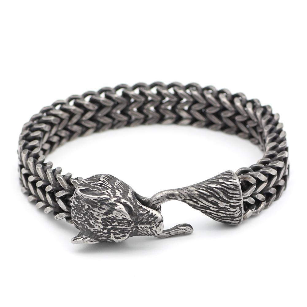 Nordic Viking Celtic Wolf Titanium Steel Two-Tone Men s Bracelet Bangle 23см