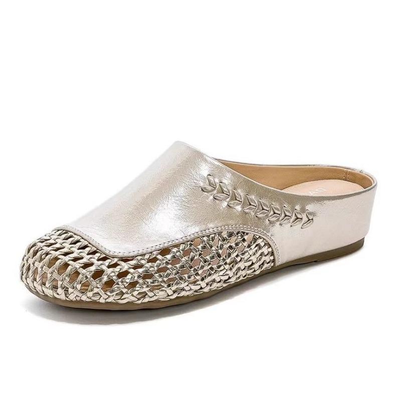 

Premium bag head half slippers women s summer outer wear new versatile inner height increase hollow woven one-pedal single shoes 35 [Standard code factory direct sales]