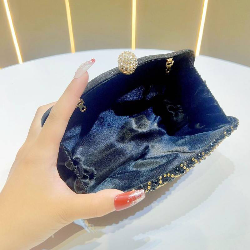 Elegant Polyester Evening Bag With Sparkling Rhinestones And Chain For Formal Events
