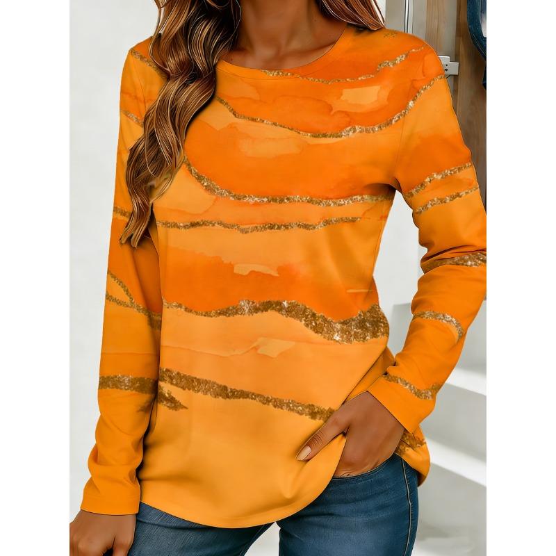 Women Long-sleeved Loose Round Neck Top, Casual Everyday Street Style with Elegant Design.