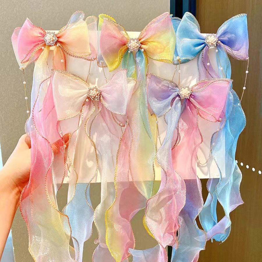 Children's Hair Accessories Pearl Tassels Bows Ribbons Braided Hairpins Headdresses Girls Princess Hair Clips Hair Accessories