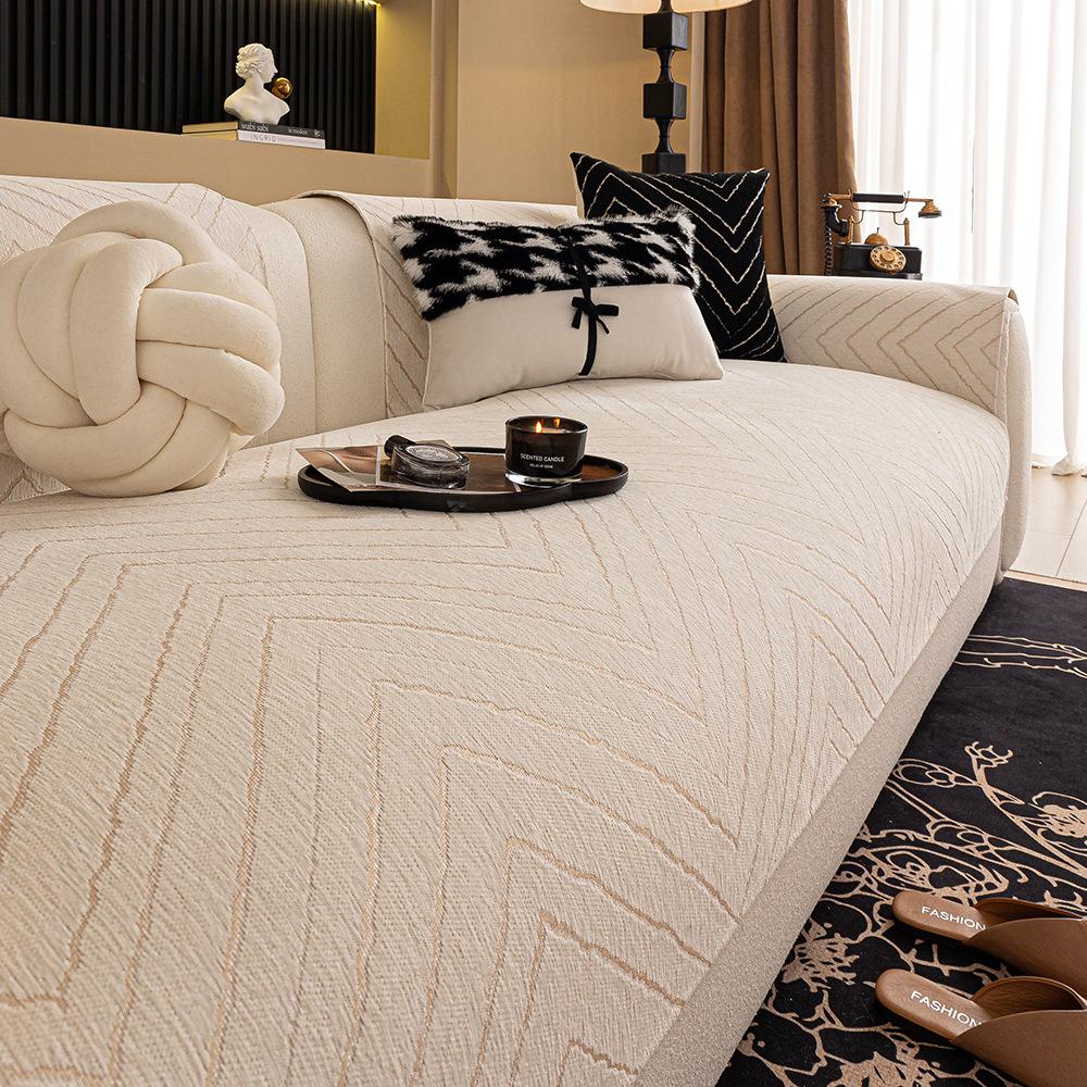 New Chenille Sofa Cushion Non-Slip, Dirt-Resistant And Anti-Cat Scratching Straight Row Cover Light Luxury High-End Cover Cloth Towel