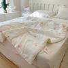 Pure Cotton Wrinkle Gauze Quilts Summer Plain Embroidered Bear Comforter Double Couple Bed Quilts Air Conditioning Cool Quilt