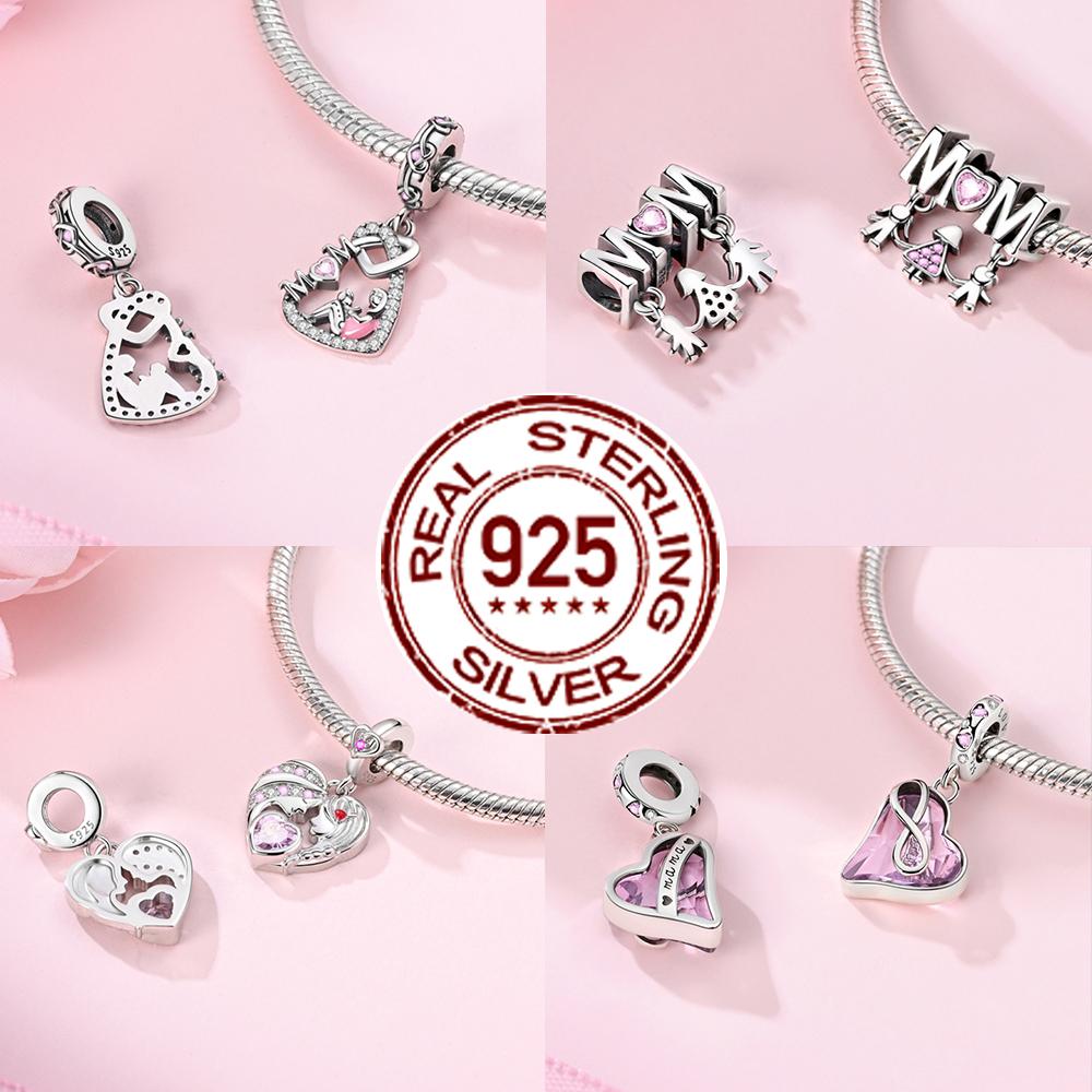 Copper Mother'S Day Charms Love Mom Family Sister Heart Beads Fit Original Bracelet Diy Women Jewelry Gift
