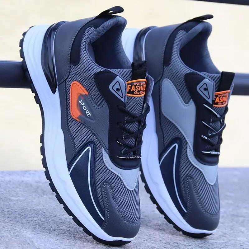 

Fashion New Breathable Mesh Surface jogging Shoes Men Lace-up 2024 Autumn Fashion Casual Soft Sole sneakers men Zapatillas De Hombre 39 светло-серый