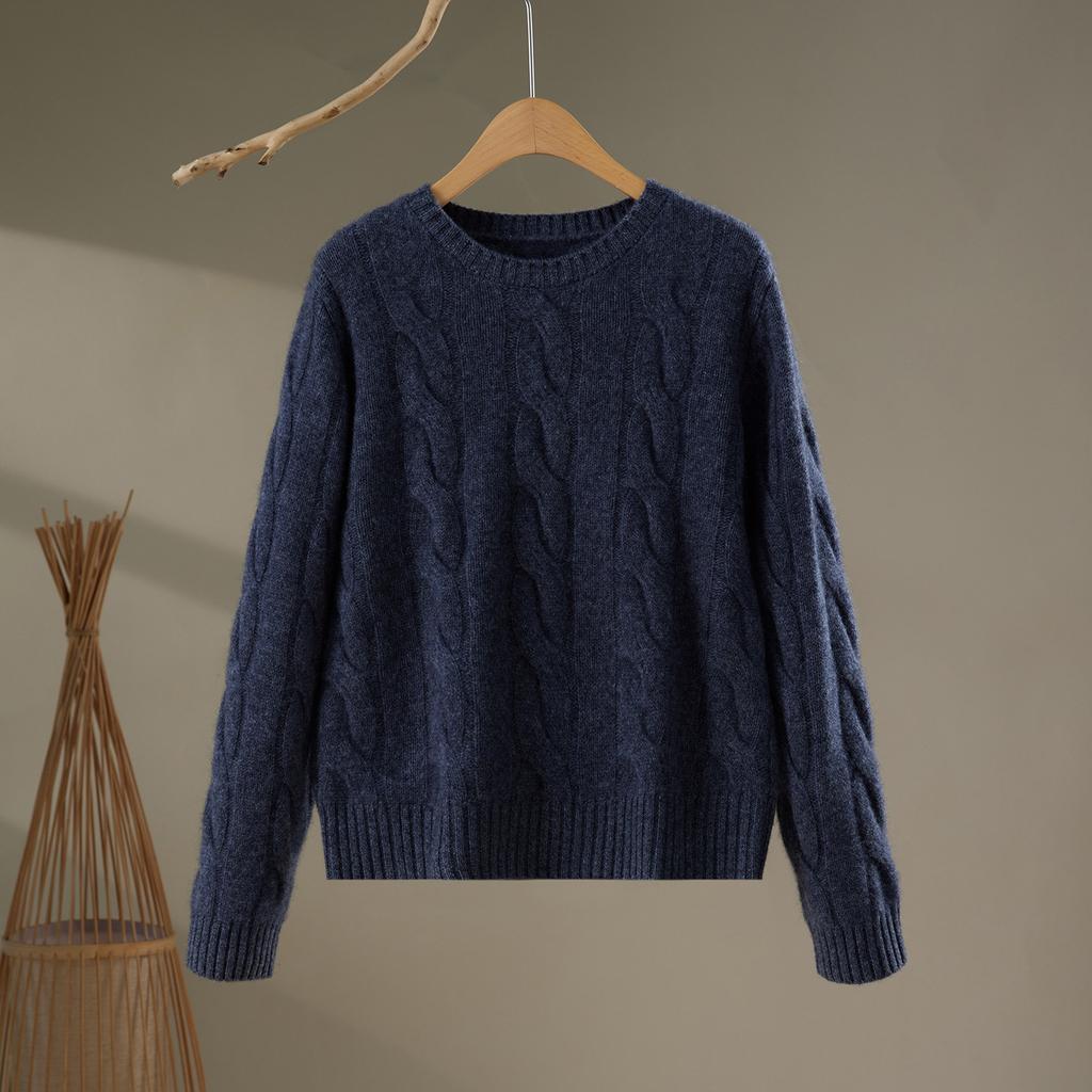 Autumn And Winter New Crew Neck Twist Sweater Women'S Versatile Korean Version Loose Wool Lazy Solid Color Knitted Bottoming Shirt