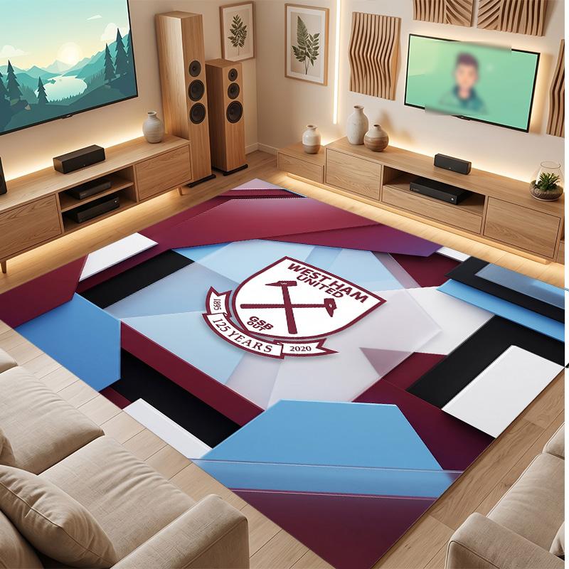 West Ham United Football Print Crystal Velvet Rug, Comfortable Water Absorbent Non Slip Indoor Floor Carpet