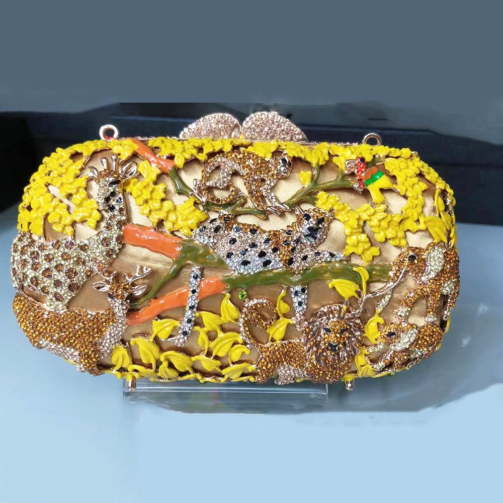

Diamond Evening Clutch Bags 3D Zoo Animal Tree Black Party Bag Luxury Lady Purse Handbags Women Prom Dinner Minaudiere Wallets 18cmX11cmX5.5cm