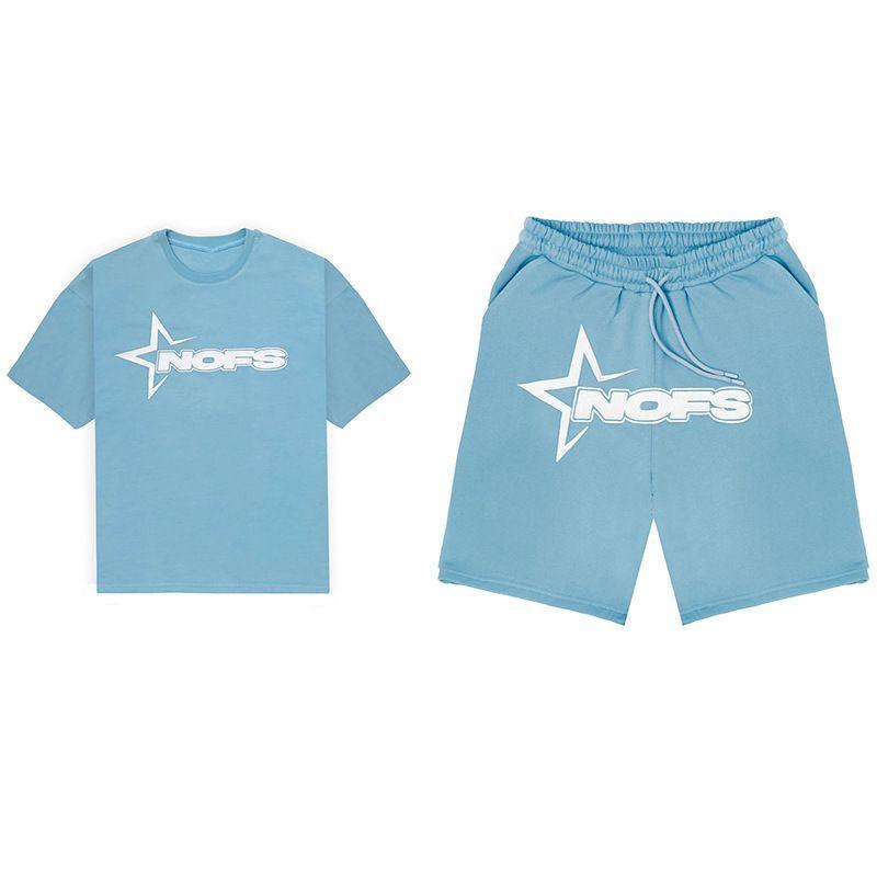Set Due Pezzi Hip Hop da Uomo con Stampa di Lettere T-shirt a Maniche Corte Estiva e Pantaloncini Streetwear