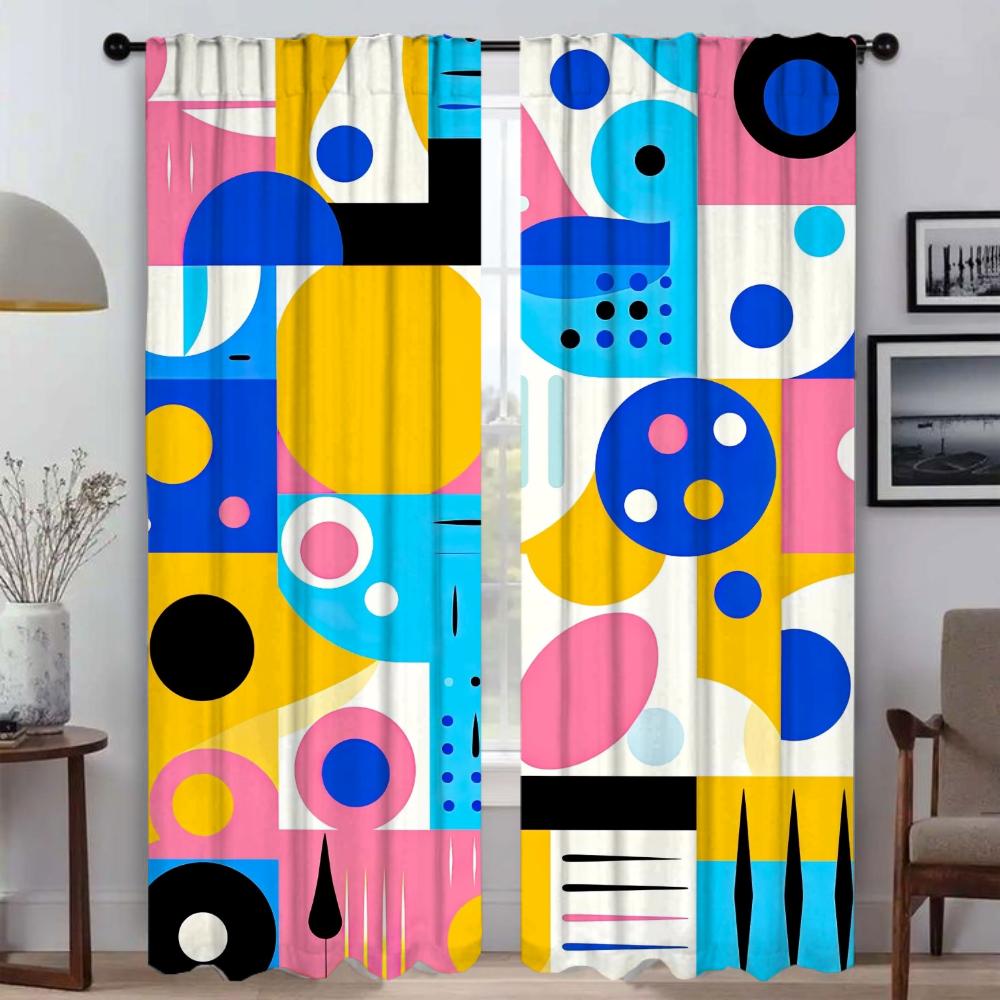 Set aus 2 modernen Memphis-Geometrie-Wohnzimmergardinen Kamera-Jalousien Trennvorhang Heiminterieur Kinder Verdunkelnd Polyester Ideal zum Sitzen