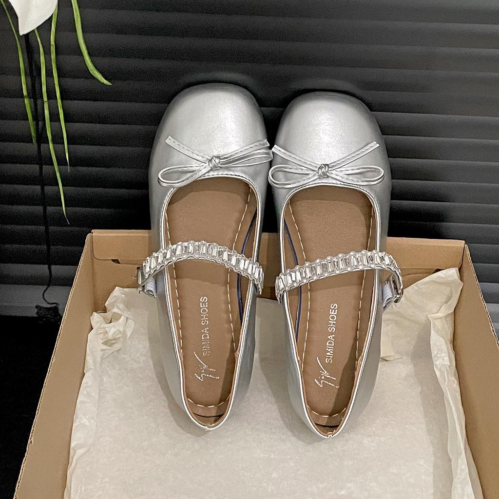 Queen Fan Silver French Light Mouth Flat-soled Single Shoes Women's Summer 2025 New with Skirts Versatile Mary Jane Women's Shoes