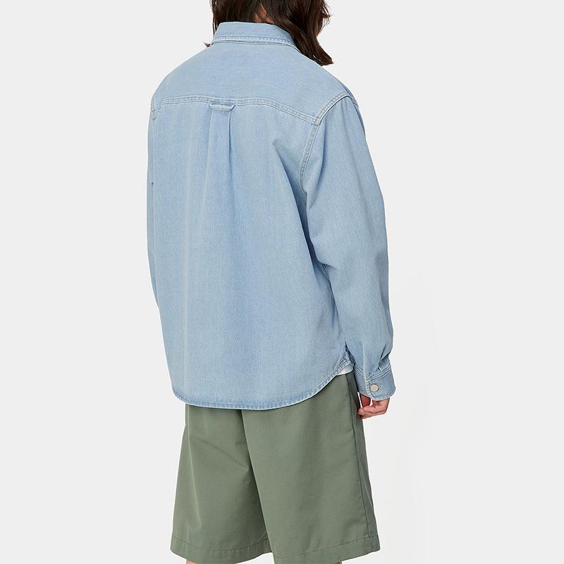 Carhartt WIP Harvey Shirt Jac Washed Button Closure Square Label Denim Jacket Men jackets Light-Blue I033346-01-12