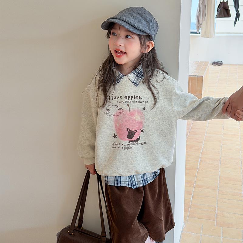 Kids Girls Casual Cartoon Print Thick Pullover Hoodless Sweatshirt Top