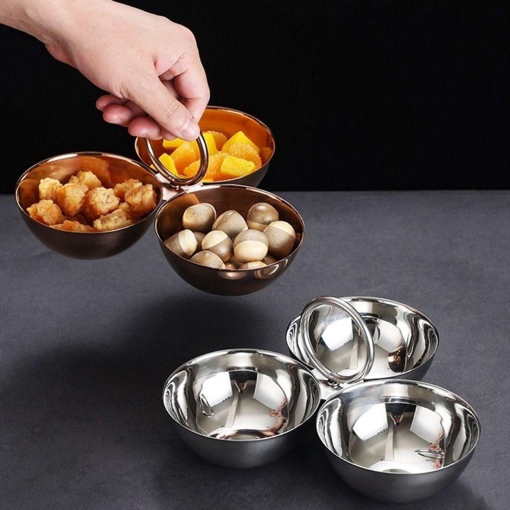 Ciotola per Snack in Acciaio Inossidabile a 3 Scomparti Piatto per Caramelle Durevole Piatto Rotondo Creativo per Salsa Ristorante