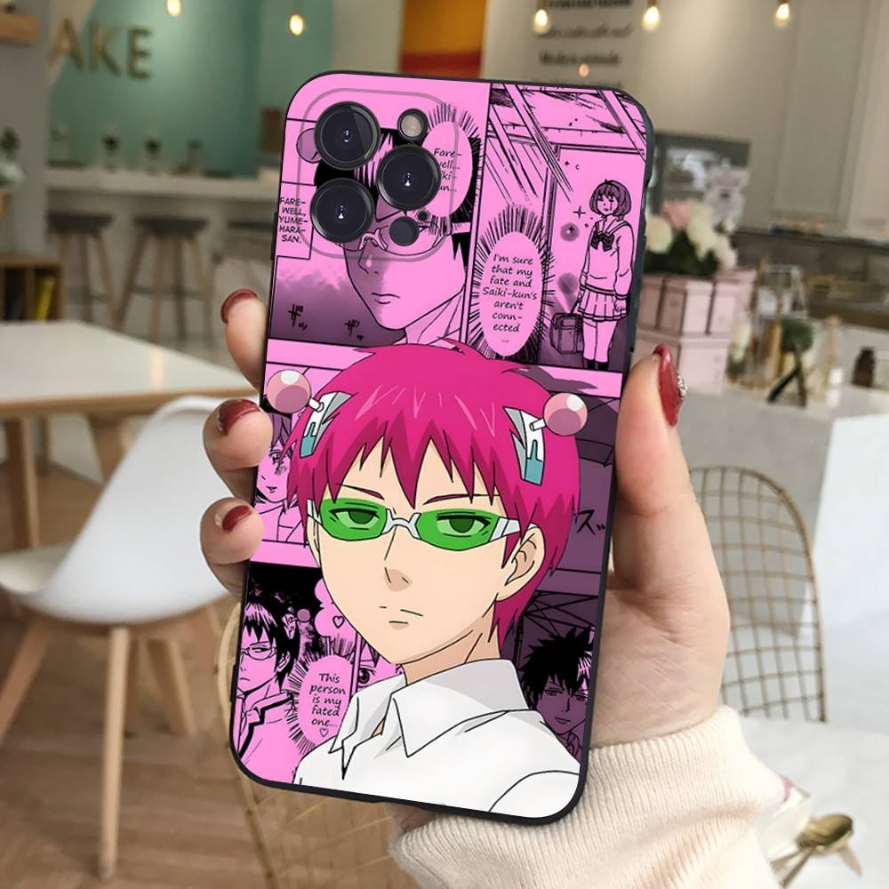 Cute Kitty Boy Saiki Kusuo Phone Case For IPhone 16 Pro Max 15 17 Plus 14 13 12 Mini 11 Black Cover