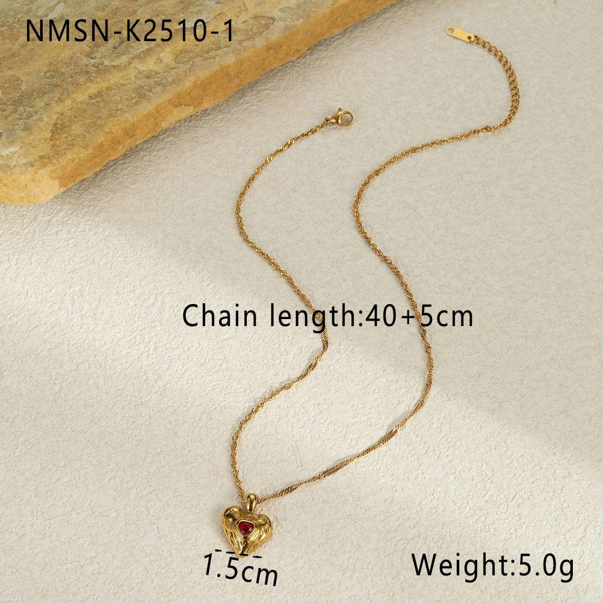GEMCHIC Women s Stainless Steel Heart Pendant Necklace Gold Plated Zircon Hammered Chain Jewelry Fashion Gift 18K