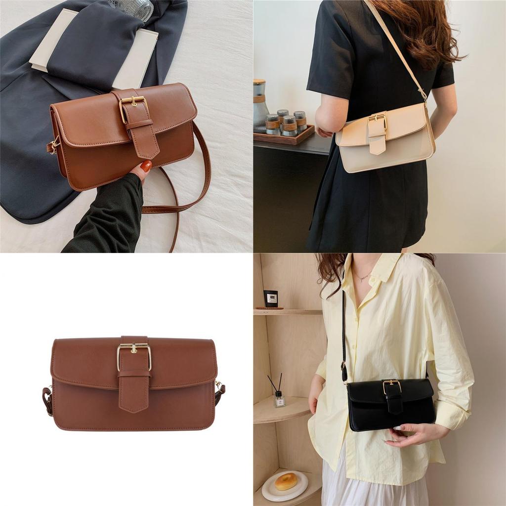Chic Vintage Aesthetic Handbag For Women Elegant Solid Color Shoulder Bag