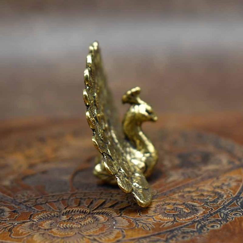 Mässing Påfågel Staty Vintage Djurfigur Bordsdekoration Hantverk Heminredning