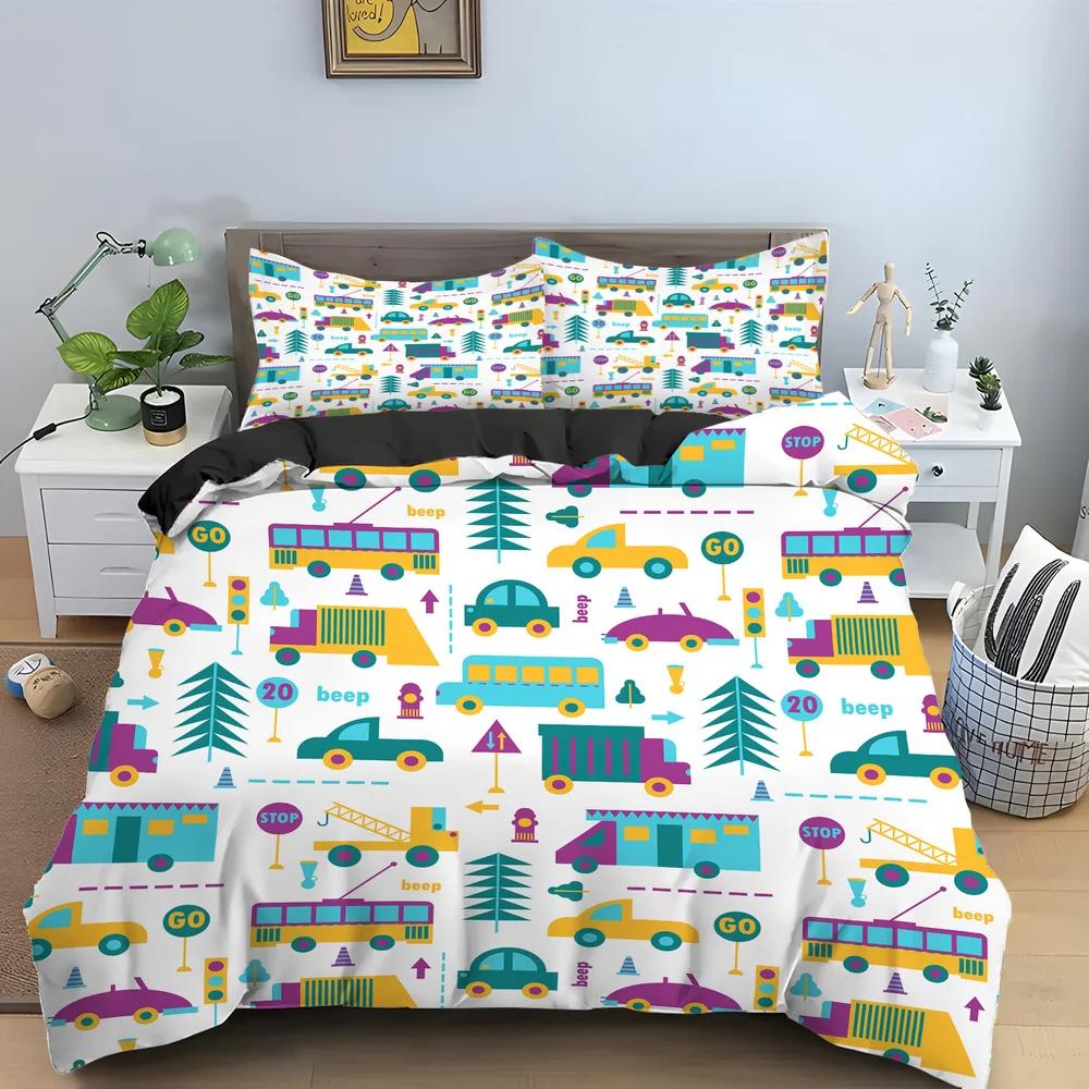 Tractor Truck Duvet Cover For Boys Kids Car Excavating Machinery Farm Vehicle Tool Quilt Cover Polyester For Bedroom Decorations