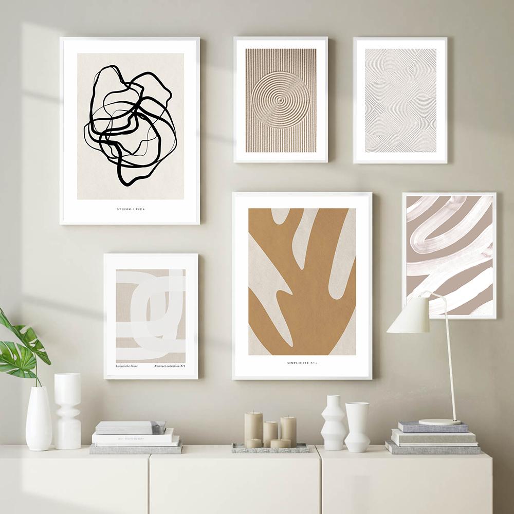 Abstrakte Linie Gesicht Galerie Kunst Poster Beige Schwarz Leinwand Malerei Trendy Boho Bilder Zimmer Wand Dekor Innen Wohndekoration