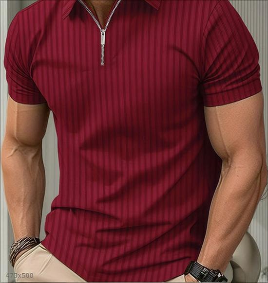 2023 Europäisches und amerikanisches Frühjahr/Sommer-Poloshirt für Herren mit gestreiftem Reißverschluss und Revers, kurzärmelig