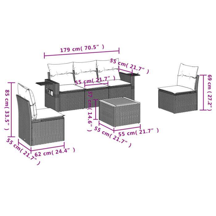 VidaXL Garden Lounge Set with Cushions 6 Pcs, Patio Sofas, Patio Furniture Set, Outdoor Furniture, Grey 3256837
