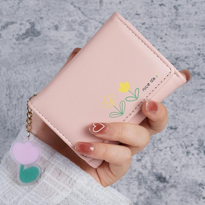 Cute Mini Pu Leather Wallet With Flower Print And Multiple Card Slots Perfect For Women Girls Daily Use Shopping Travel
