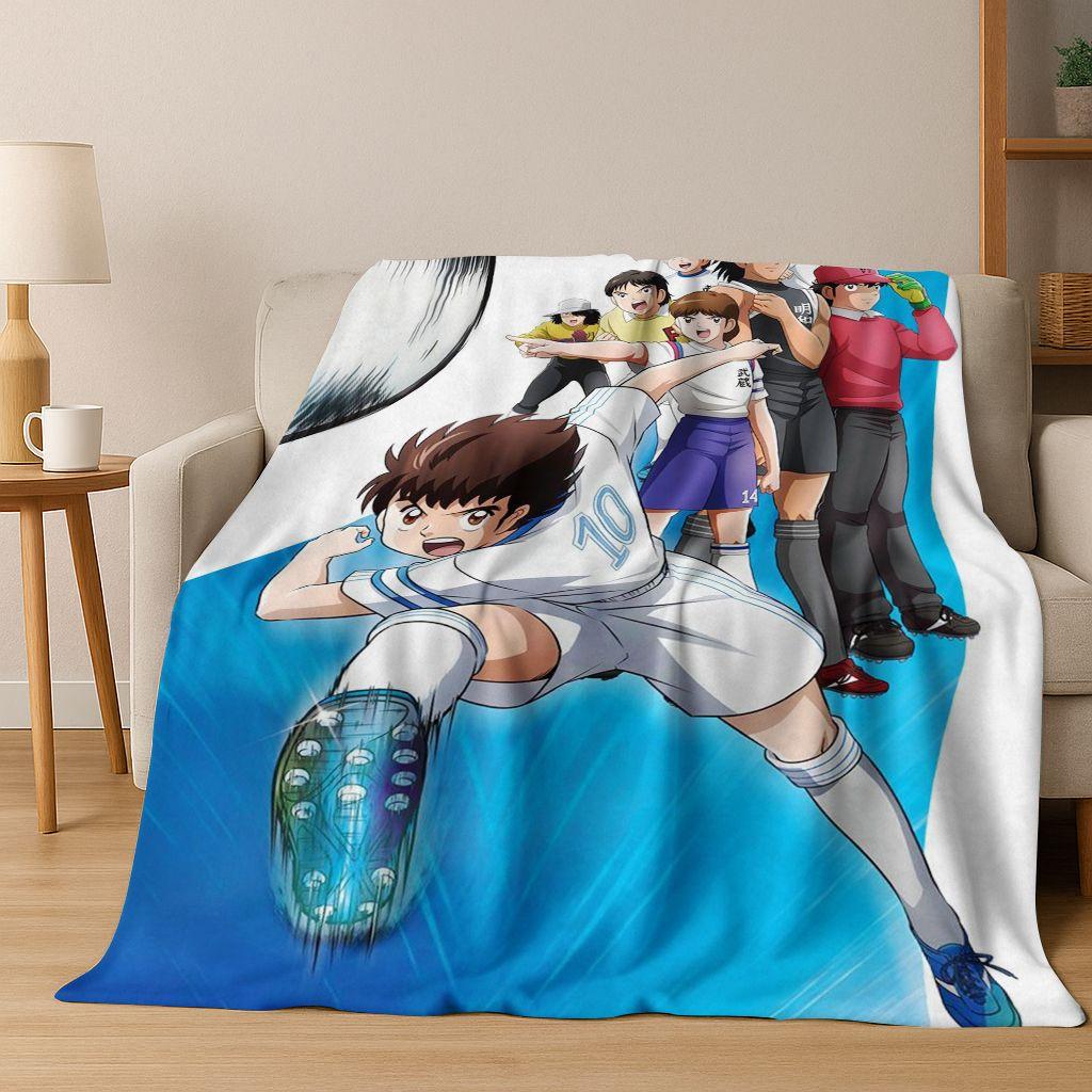 3D Cartoon Captain Ozora Tsubasa Football Anime Flannel Blanket,Warm and Cozy Soft Throw Blanket for Home Bedroom Bed Sofa Cover