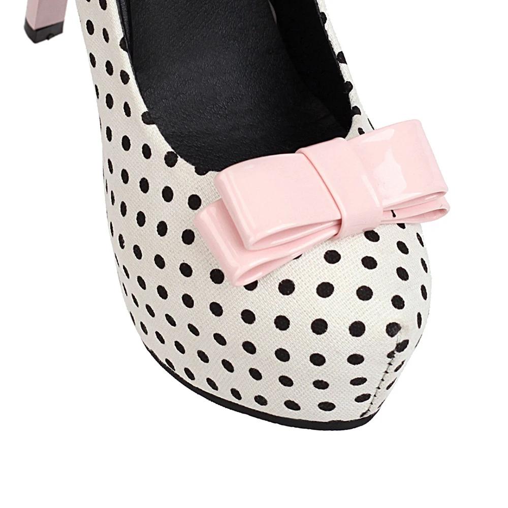 Sexy Super High Heels Women Platform Pumps Polka dot Bow Party Dress Shoes Woman Elegant Wedding Shoes Female 12cm Stilettos