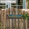 Vintage Welcome to Wonderland Metal Sign Floral Butterfly Design Blue Yellow Romantic Wall Decor for Home