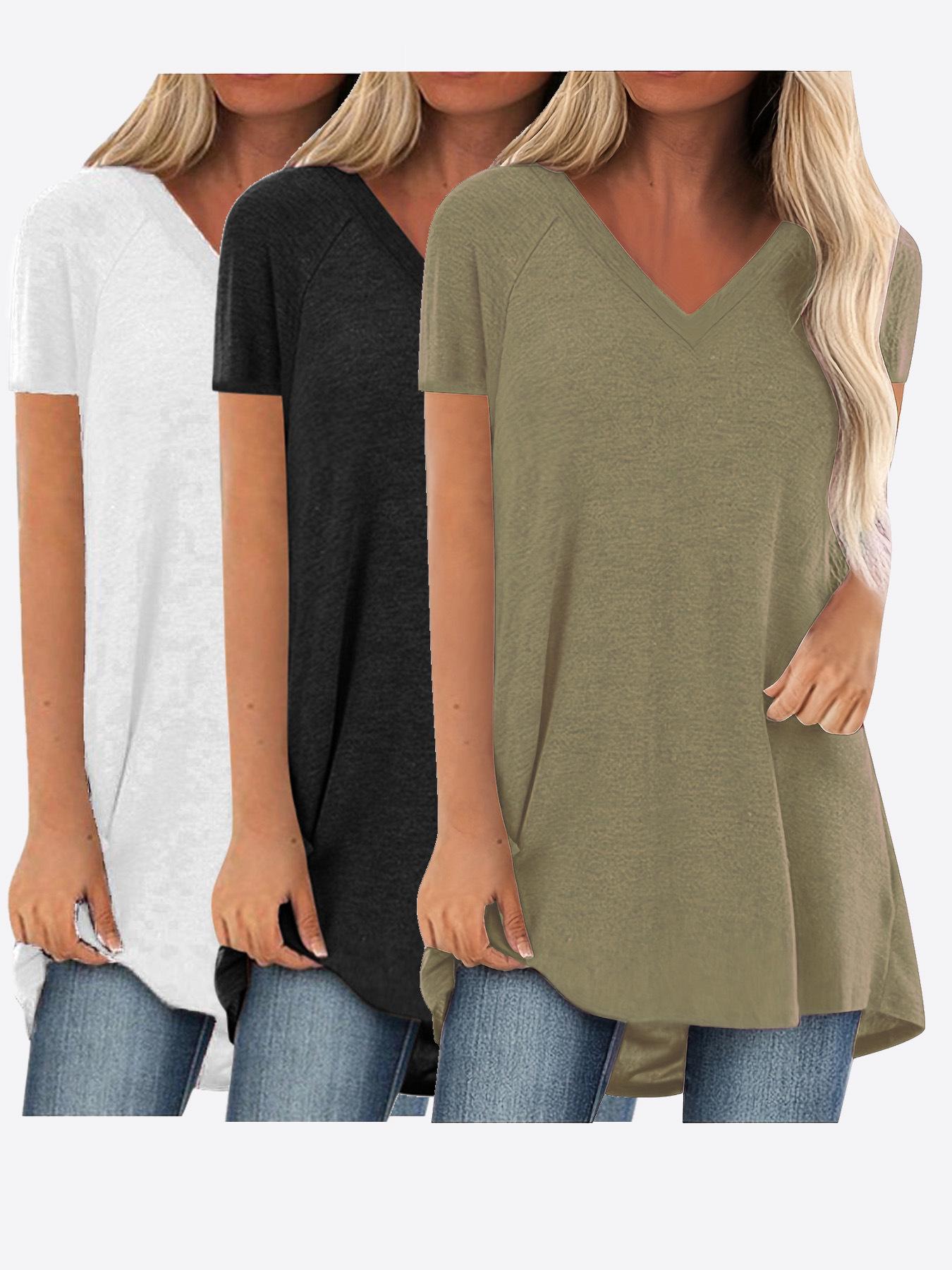

Women s V-Neck Swallowtail Short-Sleeved T-Shirt Set - 3 Pieces, Daily Casual Wear S чёрный/белый