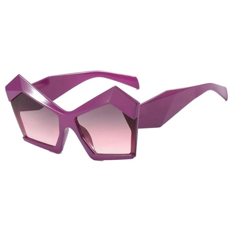 

New in Oversized Polygon Cat Eye Sunglasses Women For Men Luxury Brand Designer Vintage Punk Sexy Ladies Big Frame Sun Glasses As the picture фиолетовый