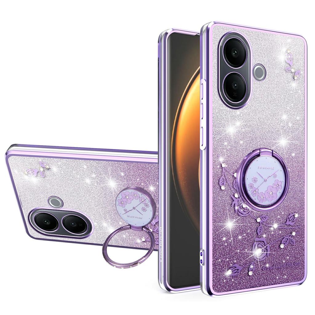 KADEM For vivo V60 Lite 4G/5G Case Ring Kickstand TPU Flowers Phone Cover Gradient Glitter
