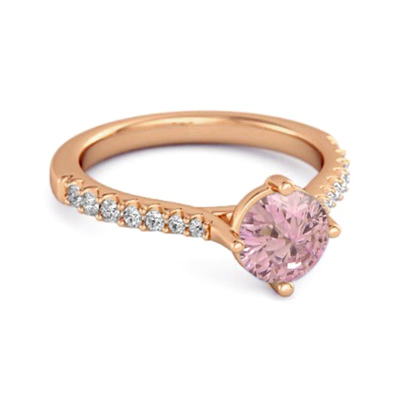 Pink Topaz Classic Pavé Solitaire Ring -925 Sterling Silver Rose Gold Vermeil