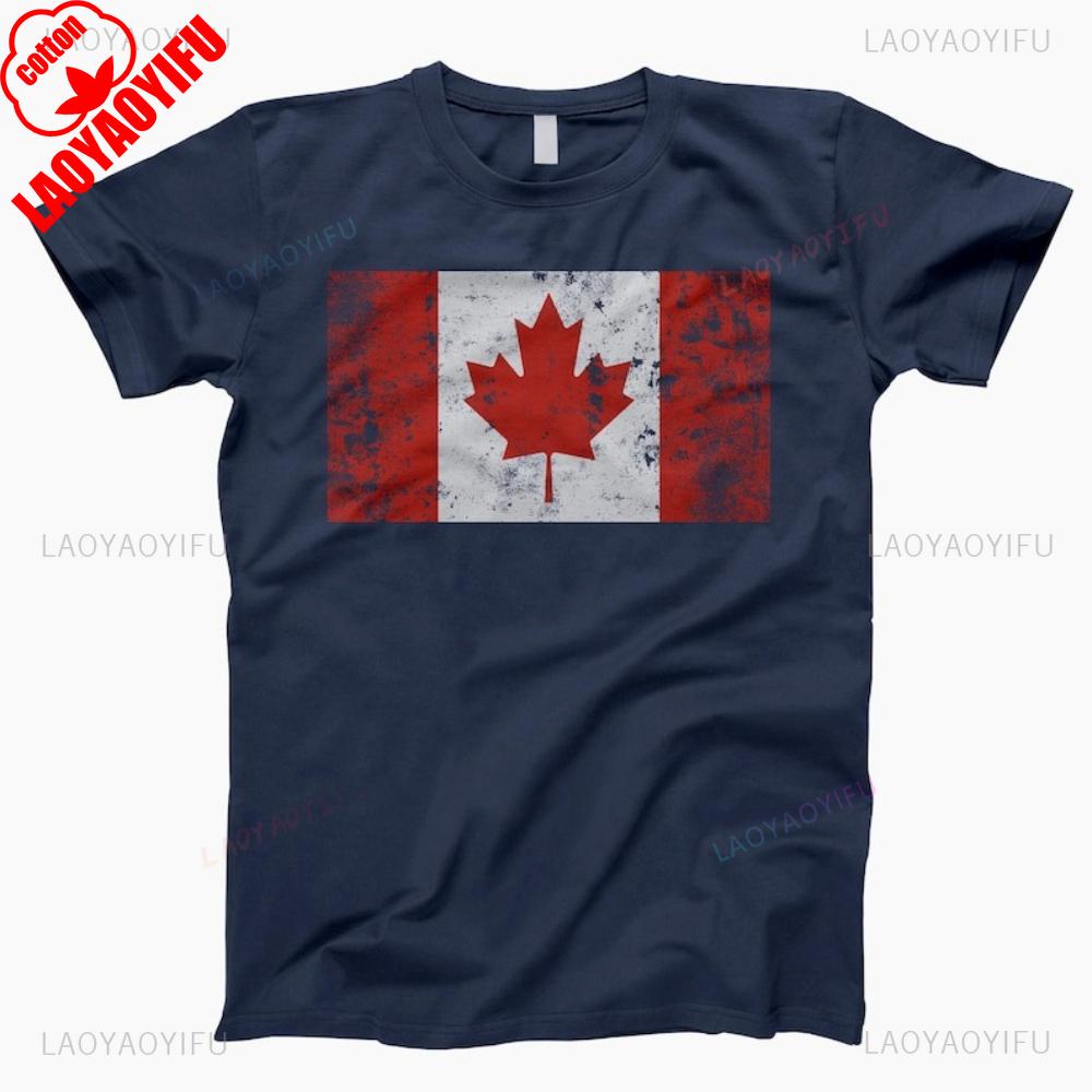Vintage Distressed Canadian Flag Graphic T Shirts Woman Man Summer High Quality Cotton Tshirt Retro Casual Streetwear Clothes