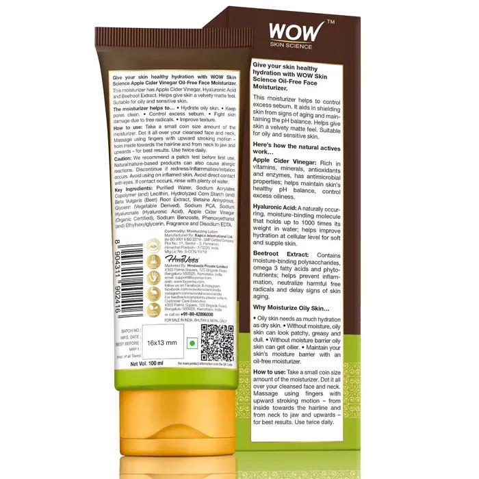 Wow Skin Science Apfelessig-Gesichtsfeuchtigkeitscreme für fettige und dehydrierte Haut, 100 ml (3ER-PACK)
