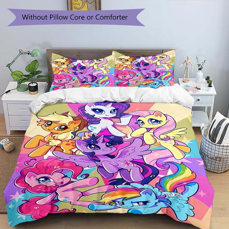 3pcs My Little Pony5 Design Cover Set - HD Printed Bedding with 1 Cover and 2 Pillowcases - Perfect for Home and Dorm Decor