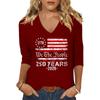 Womens V Neck Three Quarter Sleeve Top with 1776 Flag Graphic We The 250 Years 2026 Print Casual Loose Fit Shirt