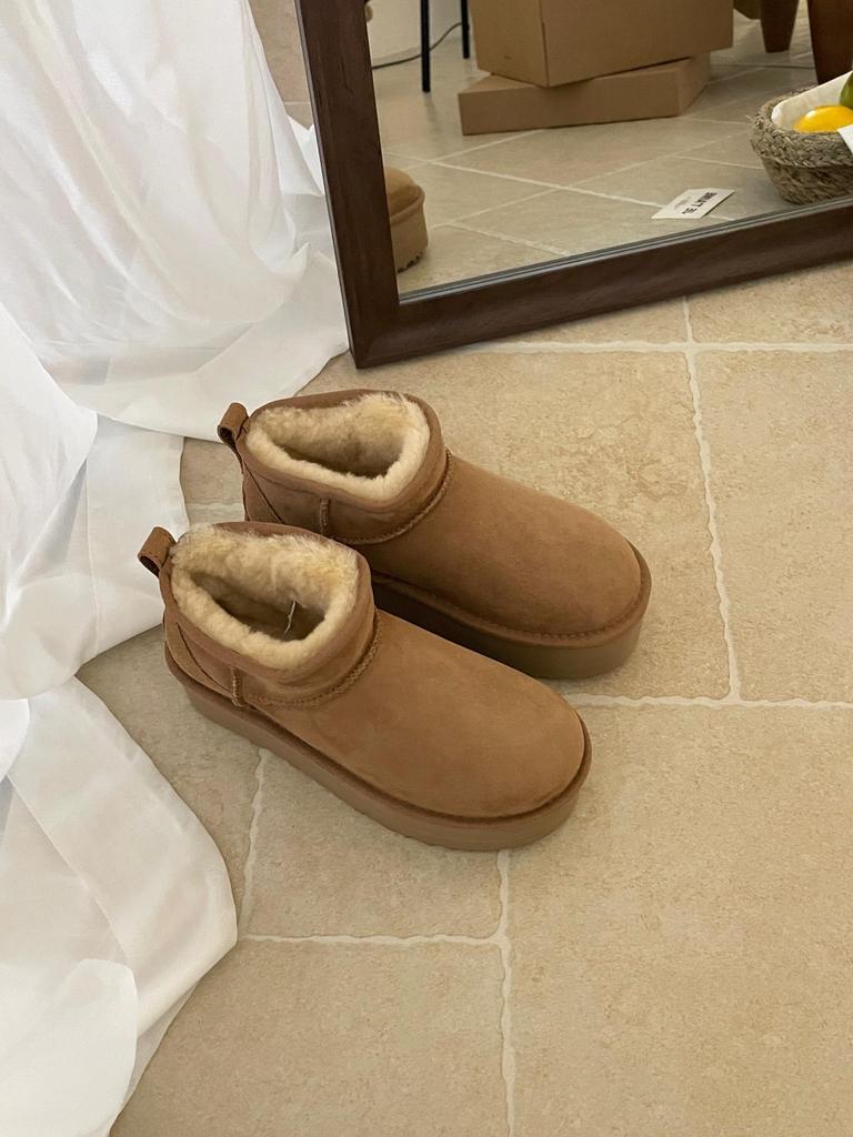 Henan Sangpo Short Sheepskin Wool Snow Boots - Mini Thick Sole 5cm