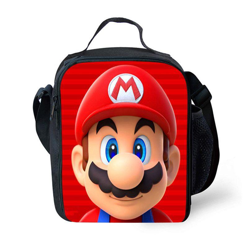 Super Mario Kids Insulated Lunch Bag Durable Oxford School Travel Picnic Bag