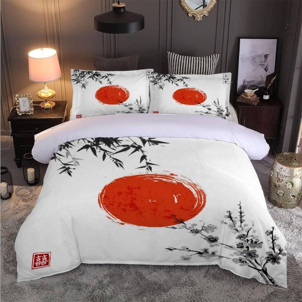 Bamboo Leaves Bedding Duvet Cover Set Kids Girls Teens Boys Bedding Japanese Style Soft Microfiber Duvet Cover With Pillowcases