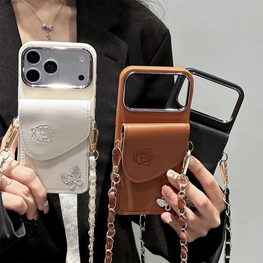 Crossbody Lanyard Slot Card Leather Wallet Phone Case for IPhone Air 17 16E 16 15 14 13 12 Pro Max Necklace Strap Silicone Cover