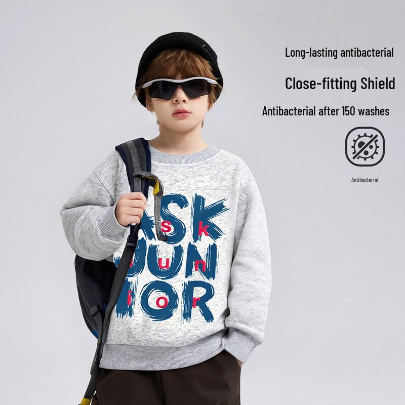 ASK JUNIOR Kids 7A Antibacterial Fleece-Lined Crew Neck Sweatshirt 130