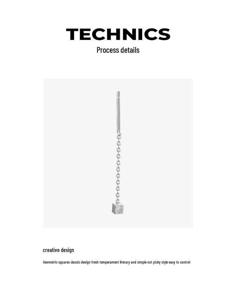 S999 Pure Silver Geometric Square Thread Earrings for Women – Sleep-Friendly and Trendy