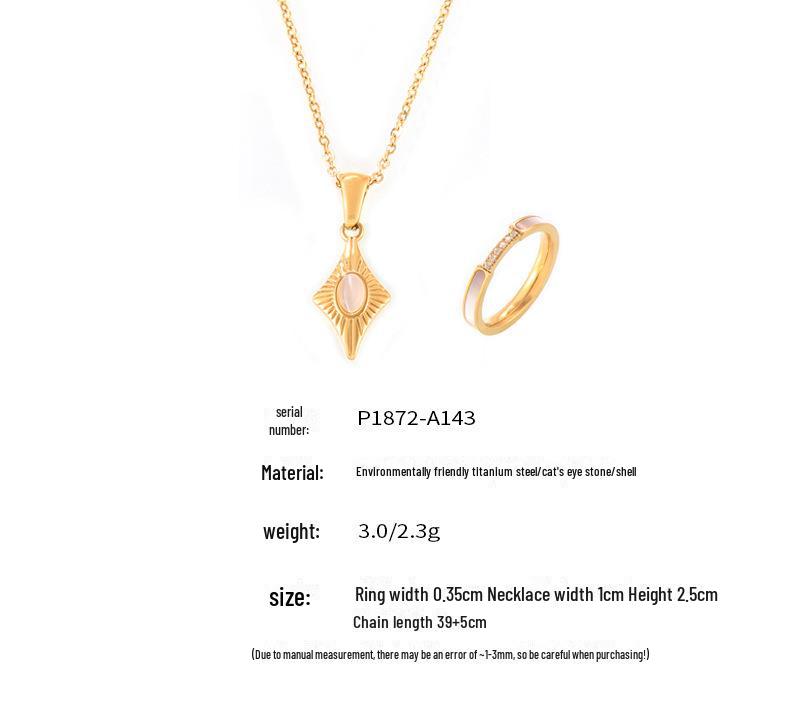 Four-Pointed Star Cat's Eye Stone Pendant & Seashell Ring Titanium Steel Clavicle Chain Set