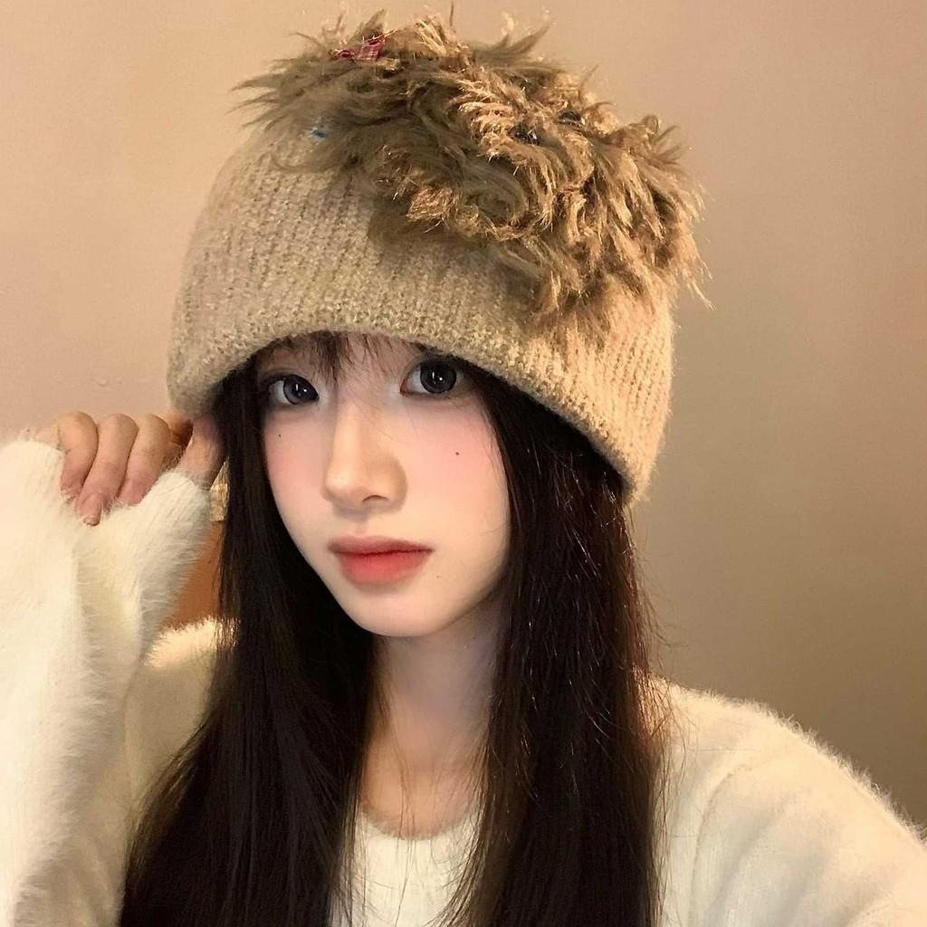 Trendy Dog Knitted Plush Winter Hat For Women Soft And Warm Accessory Fashionable