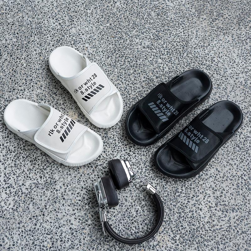 Slippers Men's 2025 Summer New Velcro Tide Brand Beach Slippers Leather Outdoor Wear Casual Street Flip-flops