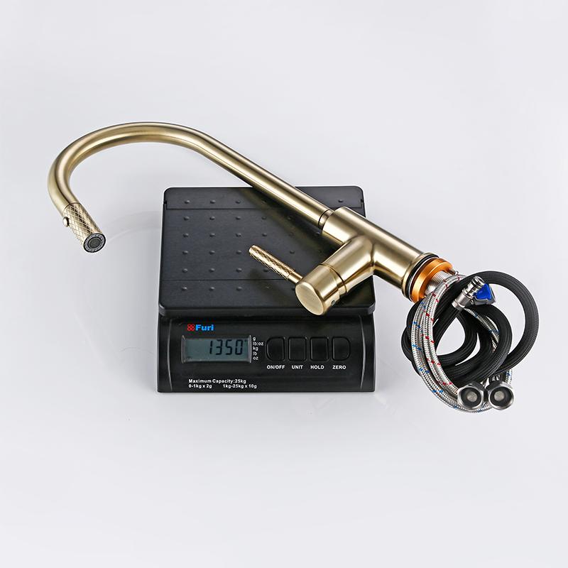 Luxury Brushed Golden 360 Swivel Bagnolux Pull Out Kitchen Faucet Hot And Cold Water Round Single Hole Kitchen Sink Mixer Tap