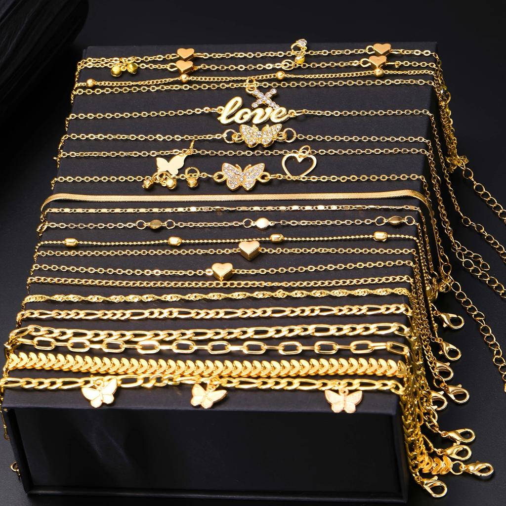18 Stück Böhmisches Sommer Strand Fußkettchen Set Für Damen Vintage Schmetterling Herz Kristall Anhänger Fußkettchen Modeschmuck Geschenk Neu